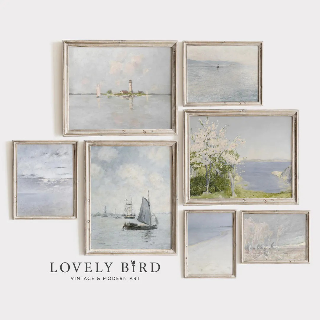 Coastal Gallery Print Set of 7, Soft Blue Beach House Decor, PRINTABLE Instant Sea Wall Art, Digi... | Etsy (US)