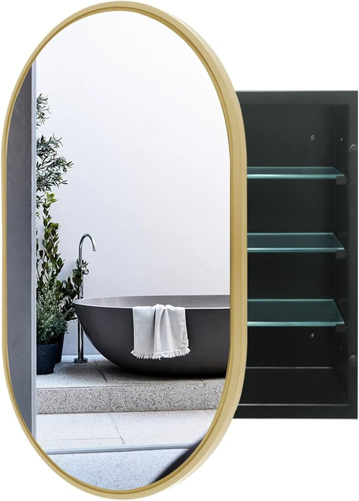 1 FOAMYKO Oval Medicine Cabinet with Mirror 24"x36" Bathroom Cabinet Large Wall Mounted Cabinet R... | Amazon (US)
