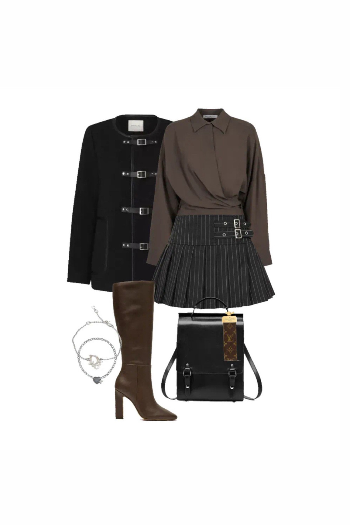 Autumn fits 
Brown blouse 
Fall outfits 
Black sleek backpack 
Black leather bag 
Knee high boots 
Black jacket 
Black car coat 
Black pin striped skirt 

#LTKworkwear