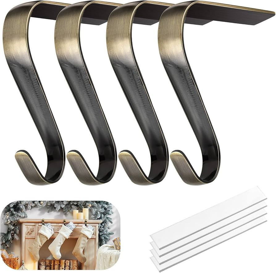 Christmas Stocking Holders for Mantle Set of 4, Heavy Duty Damage Free Stocking Hangers with Non-... | Amazon (US)