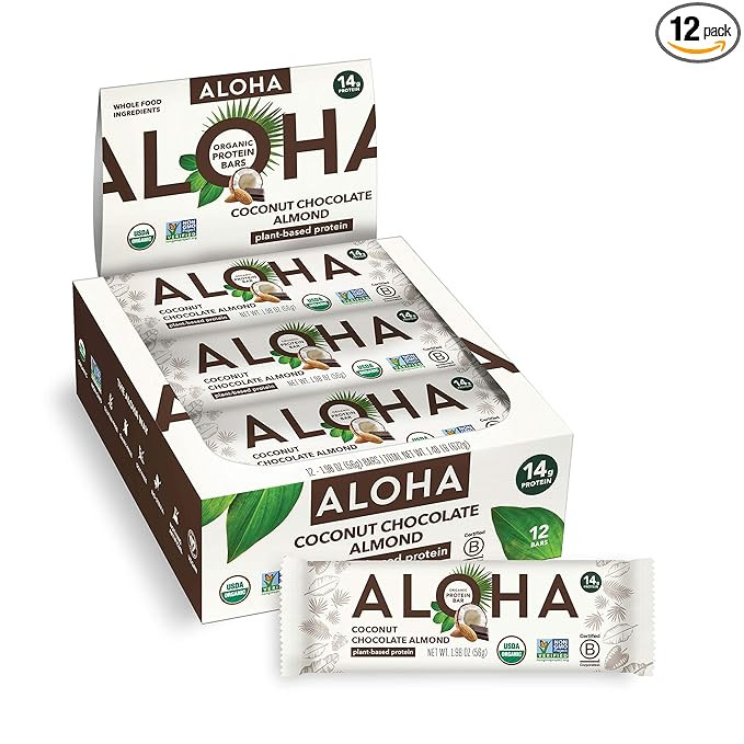 ALOHA Organic Plant Based Protein Bars - Chocolate Coconut Almond, Vegan, Low Sugar, Gluten-Free,... | Amazon (US)