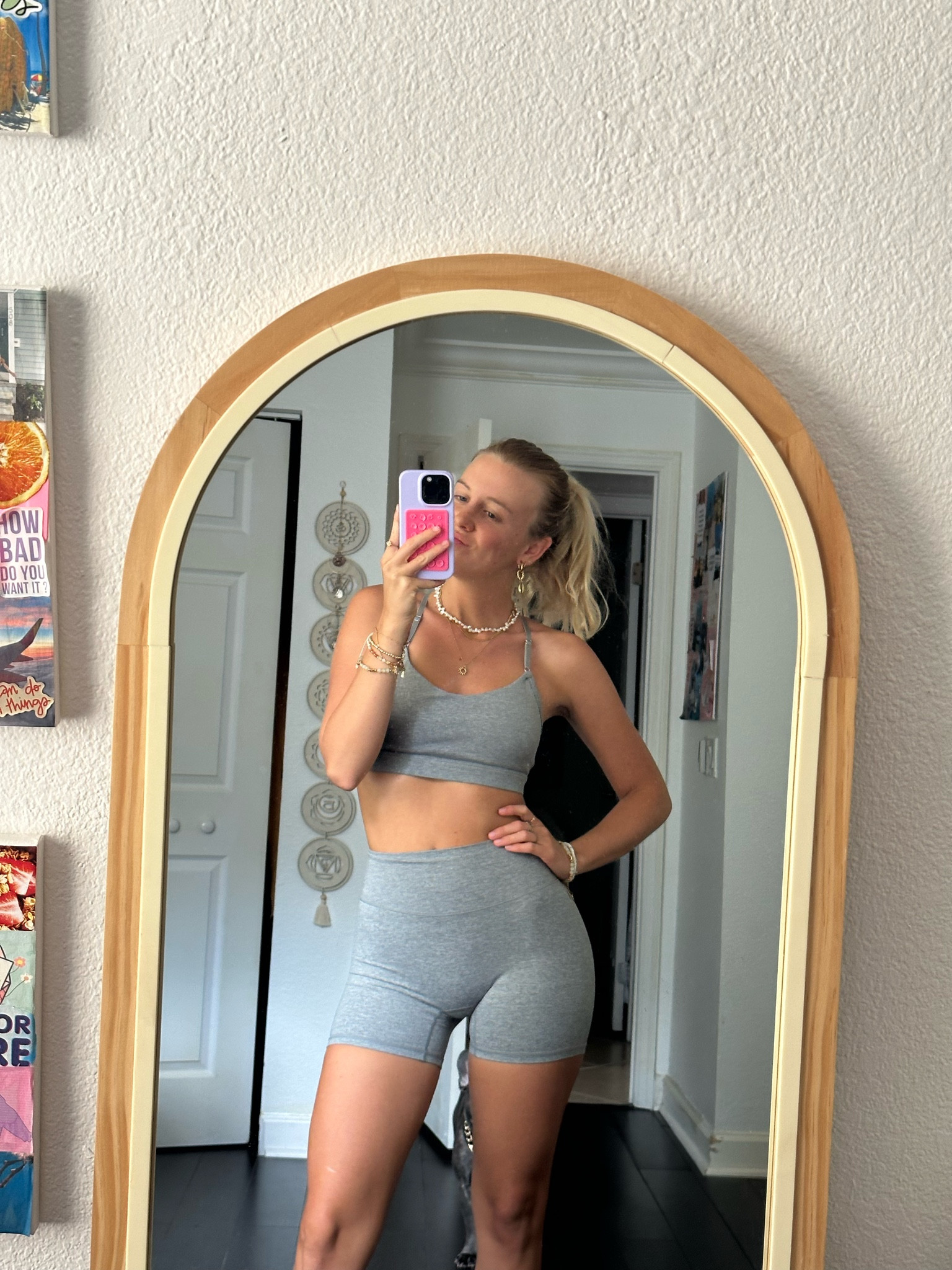 Grey sports bra & 4” shorts! So cute & such amazing quality 

#LTKFitness #LTKFindsUnder50 #LTKActive