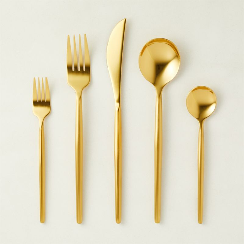 20-Piece Stiletto Brushed Gold Flatware Set + Reviews | CB2 | CB2
