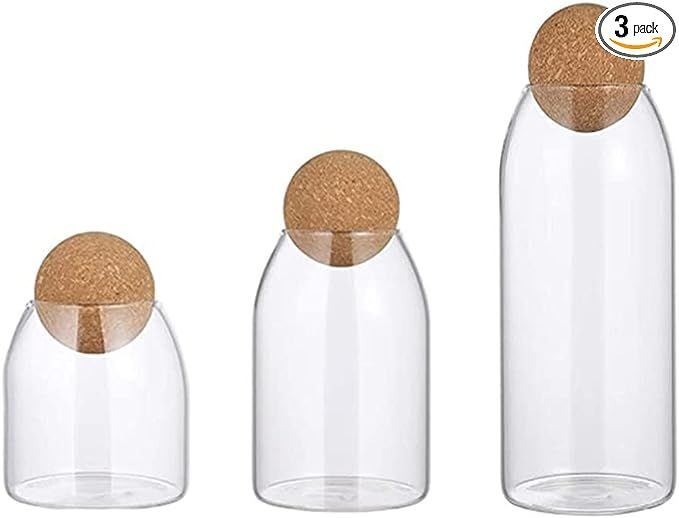 Glass Jar with Wood Lid Ball Jar Food Storage Container Clear Candy Jars Food Storage Canister Su... | Amazon (US)