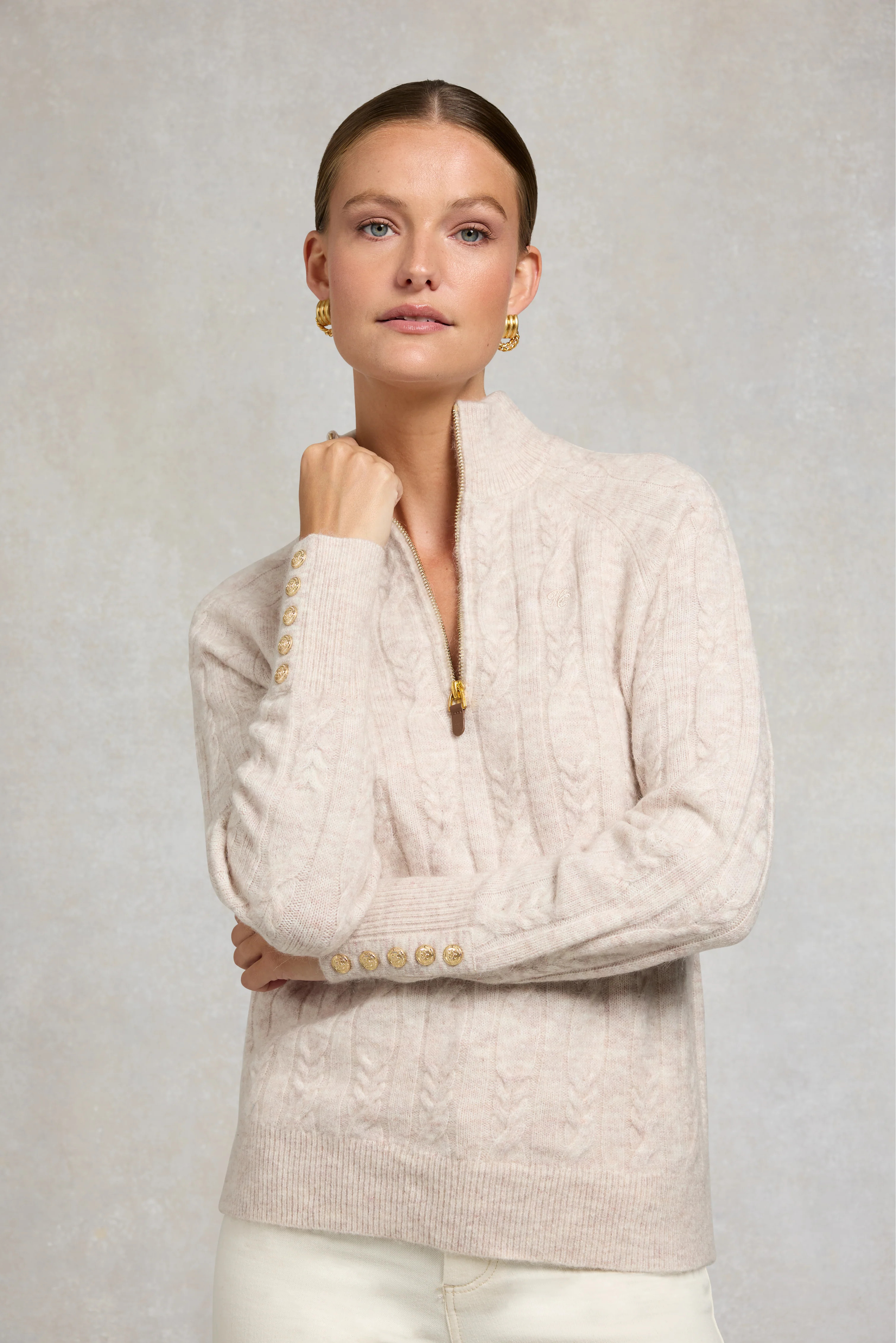 Bridget Quarter Zip Knit (Barley) | Holland Cooper