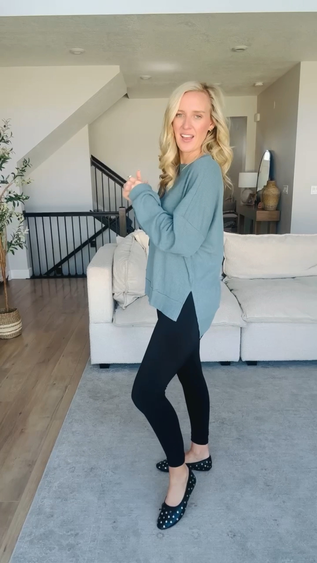 Elevated casual outfit 😍✨ featuring a legging friendly long sleeve, my favorite Amazon leggings, studded flats 

#LTKFindsUnder50 #LTKSeasonal #LTKootd