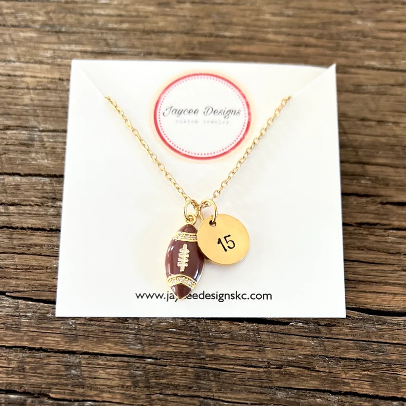 Personalized Football Number Necklace Gold Mini Rhinestone Enamel Football Necklace Custom Footba... | Etsy (US)