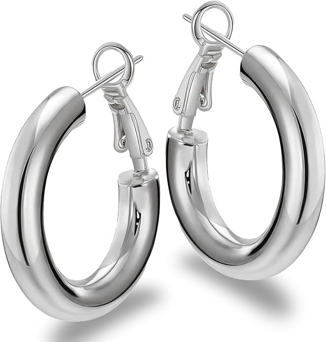 Chunky Hoop Earrings for Women 14K Gold Plated and Silver Plated Lightweight Hypoallergenic Earri... | Amazon (US)