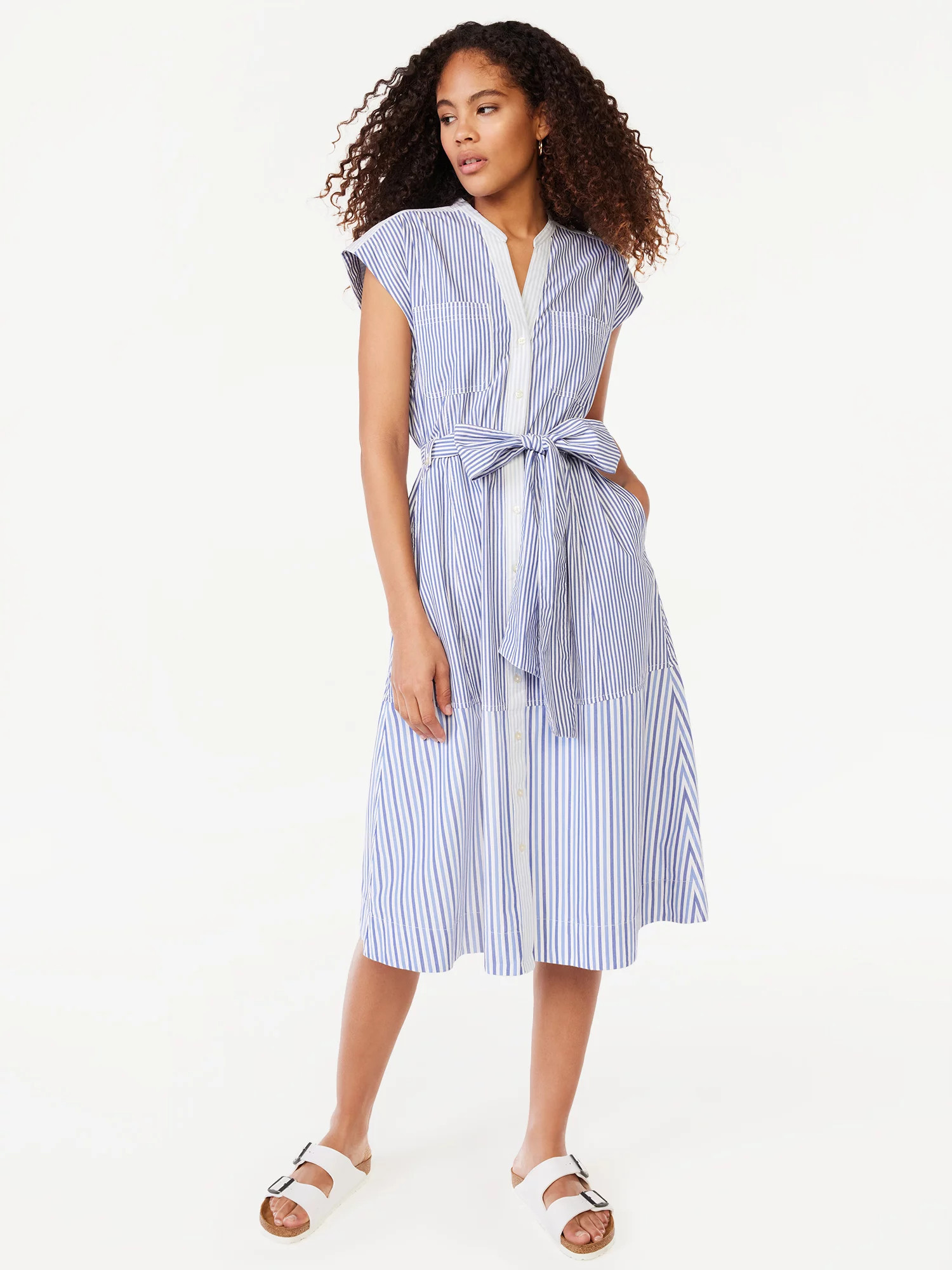 Free Assembly Women's Belted Midi Shirt Dress with Short Sleeves, Sizes XS-XXXL | Walmart (US)