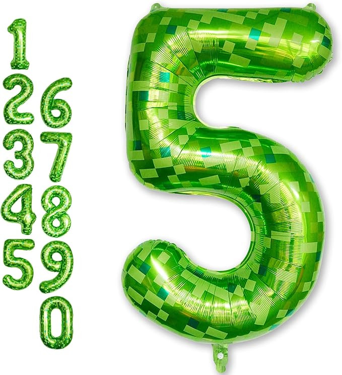 Foil 5 Balloons Number, 40 Inch Dark Kelly Green Pixel Number 5 Balloon for Boys, Big Lime Green ... | Amazon (US)