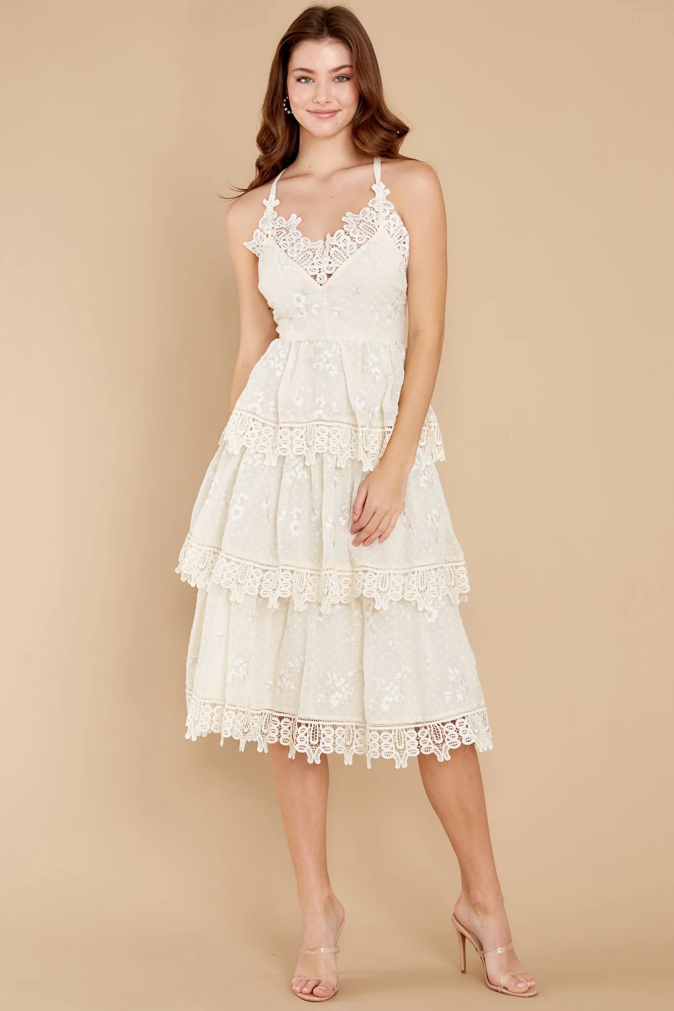 Graceful Goddess Ivory Lace Midi Dress | Red Dress 