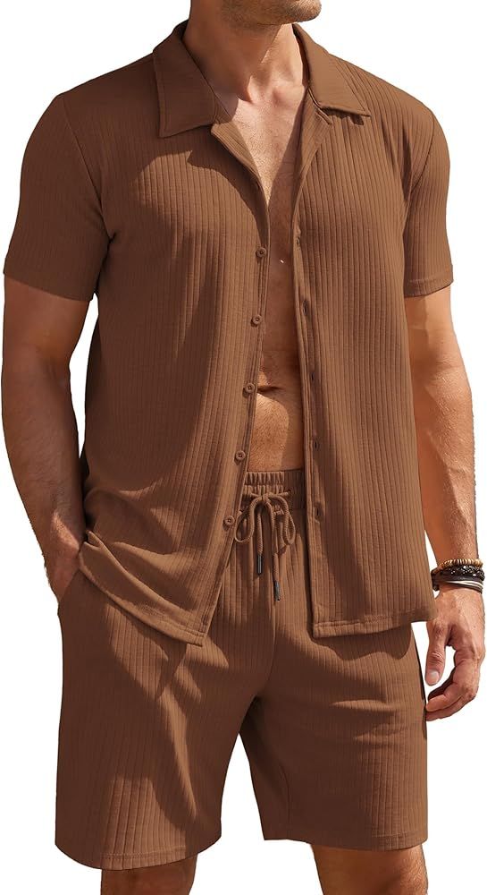 COOFANDY Men's 2 Pieces Short Sets Short Sleeve Casual Button Down Shirt Sets Summer Beach Outfit... | Amazon (US)