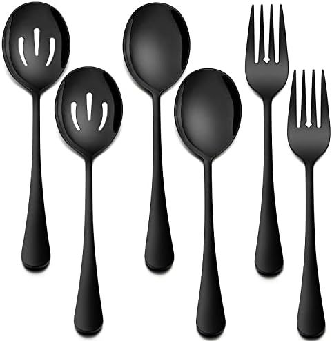 Homikit 12-Piece Stainless Steel Large Serving Utensils Set, 4 Black Serving Spoons, 4 Black Slotted | Amazon (US)