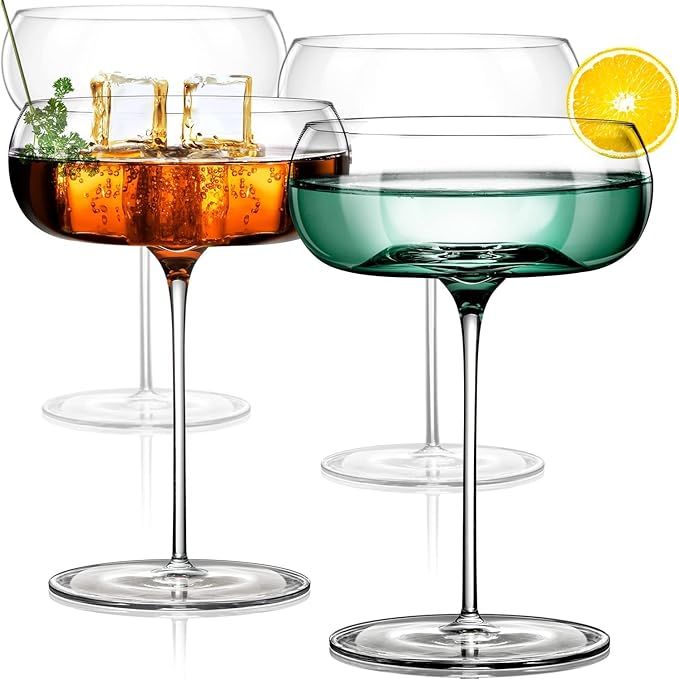 Unique Martini Glasses | Set of 4 | 8 oz Crystal Round Martini Coupe Glass | Art Deco Cocktail Gl... | Amazon (US)