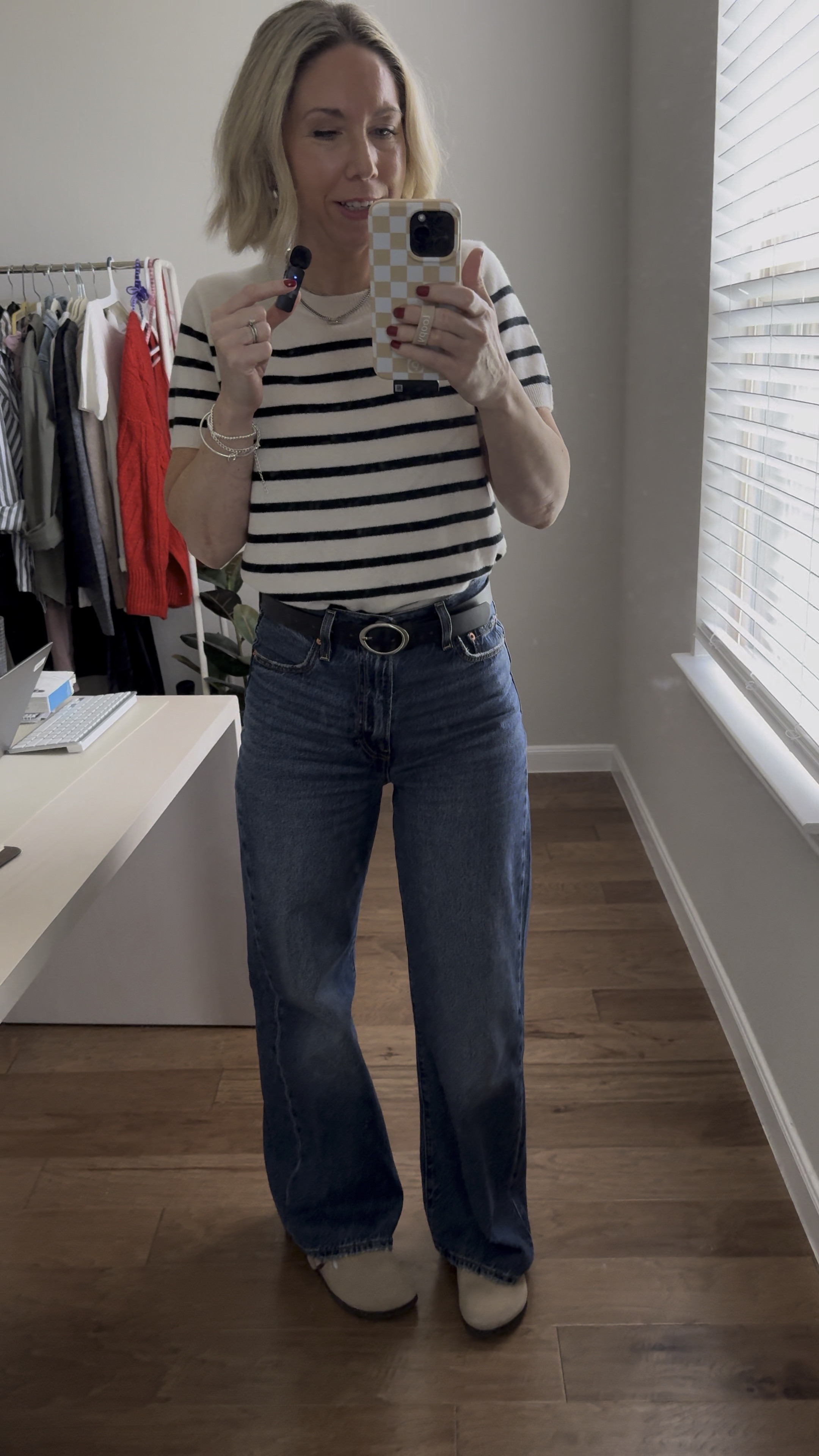 Cashmere tee size small - affordable, comfortable without being too hot or heavy- comes in other colors 

Jeans - Levi’s rib cage wide leg denim - I have in this darker wash (color polar perimeter) and lighter one too (color Far & Wide) - I wear the 26 x 30 (comes in other lengths as well) These jeans are more fitted in the waist and hips and looser in the leg.

Belt and bracelet  jewelry from Amazon; earrings from Targett


Fall outfit / casual outfit / mom style / cashmere tee / jeans / wide leg jeans #ltkseasonal #ltksalealert #ltkfindsunder100 jeans under 100 #ltkbeauty baccarat rouge / living proof / amazon finds / amazon fashion / quince / Levi’s jeans #ltkshoecrush #ltkxprimeday

#LTKFindsUnder100 #LTKVideo #LTKFallSale