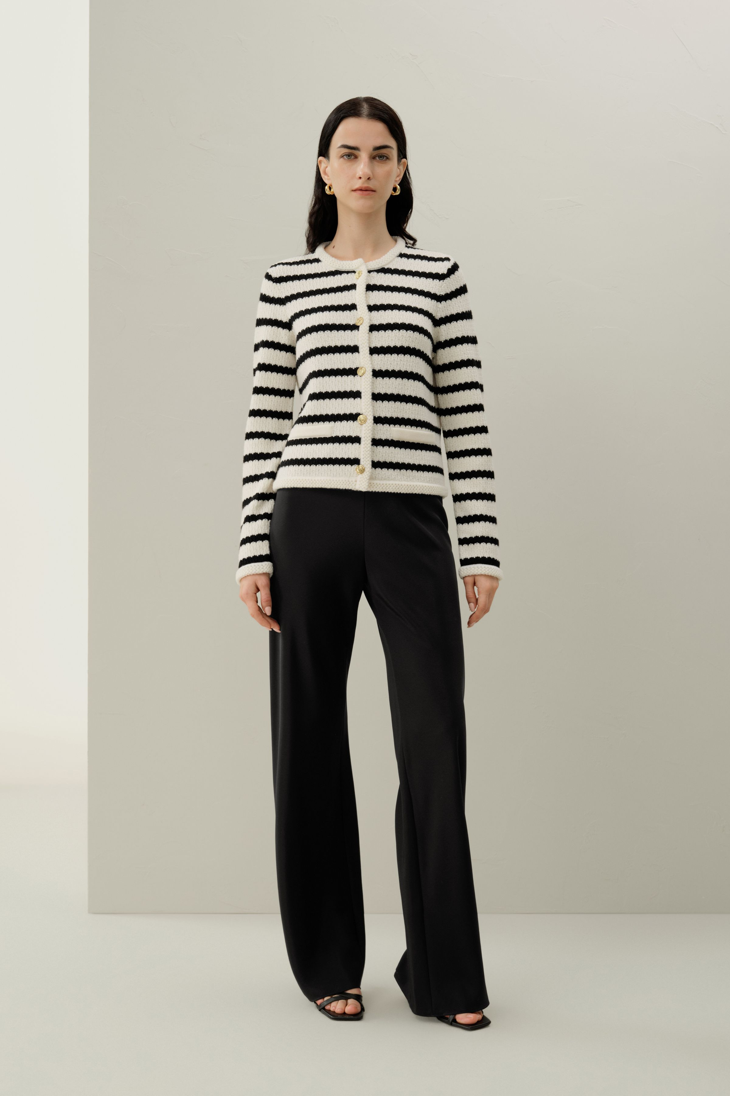 Striped Crochet Wool Cardigan | LILYSILK