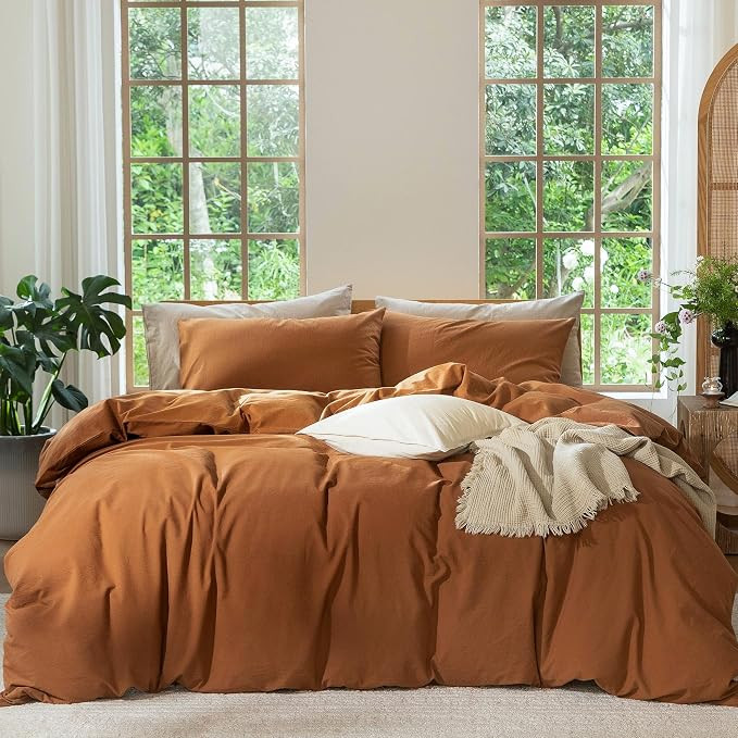 MooMee Duvet Cover Set 100% Washed Cotton Linen Like Full | Relaxed Linen-like Texture. Soft, Bre... | Amazon (US)