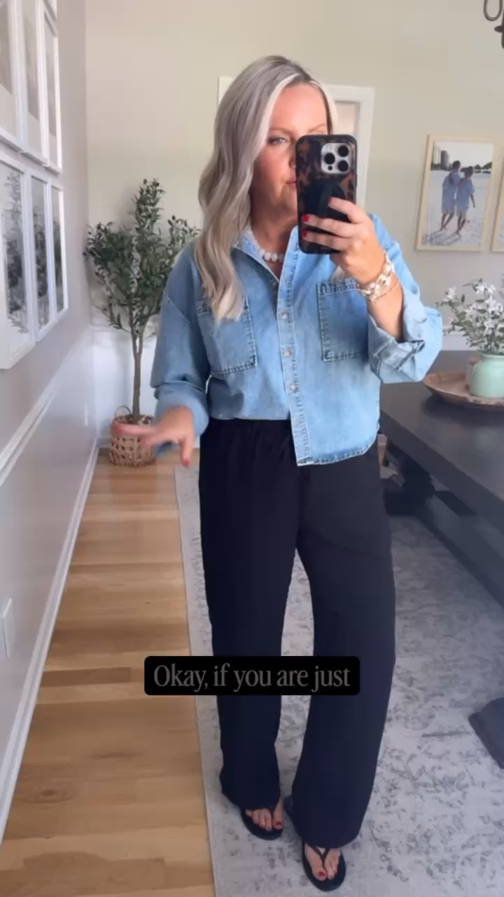 Easy and comfortable but still looks put together 🙌 this denim button down + flowy pants combo is one of my go to outfits

denim shirt outfit black pants outfit casual everyday outfit comfy chic outfit mom style outfit easy outfits effortless style casual work from home outfit travel outfit ideas elevated basics lovelylifestyling 

#LTKOver40 #LTKootd #LTKSeasonal