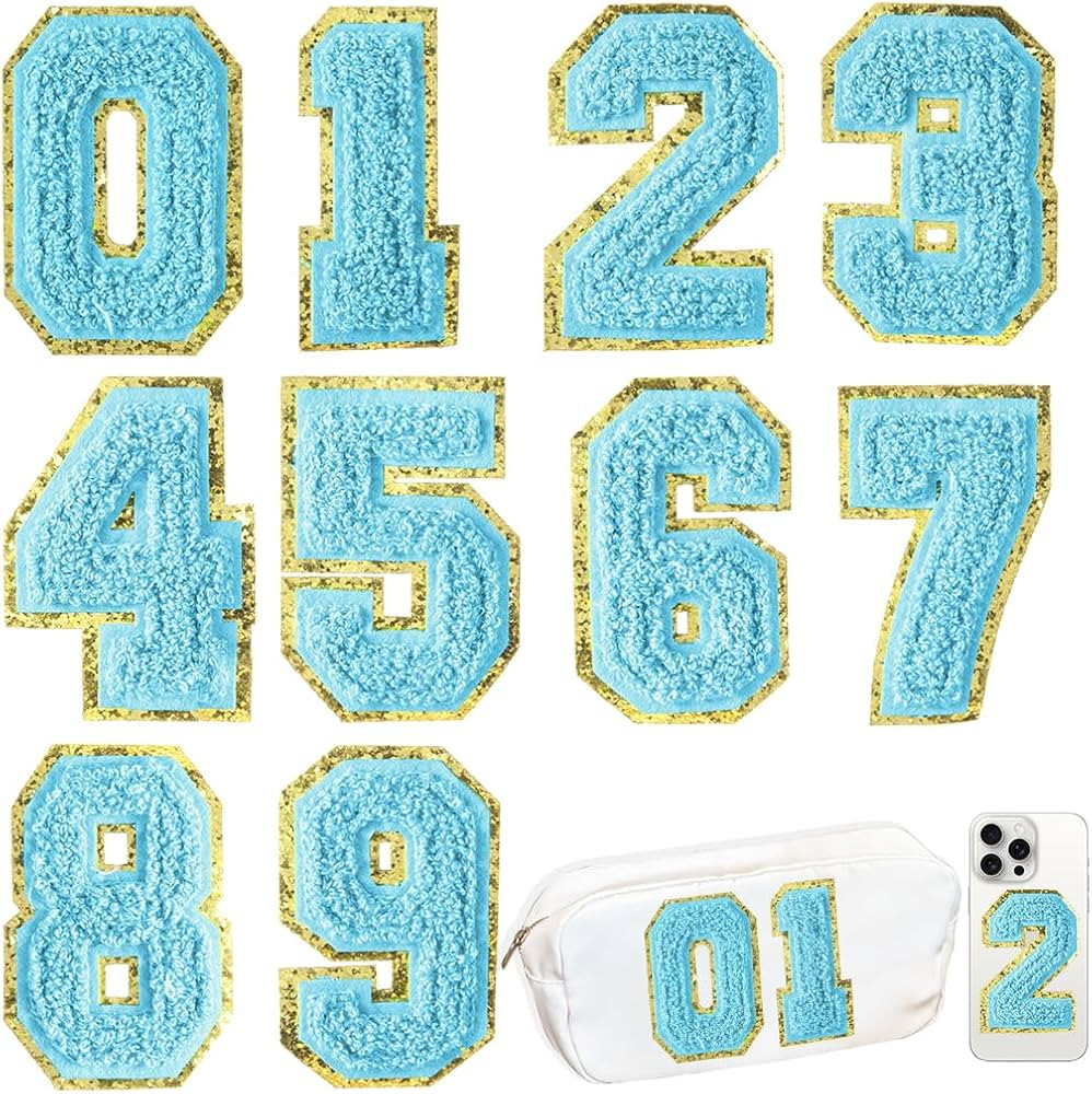 10 Pcs Blue 3 Inch Chenille Number Patches, Glitter Iron on Numbers for Clothing, Embroidery Vars... | Amazon (US)