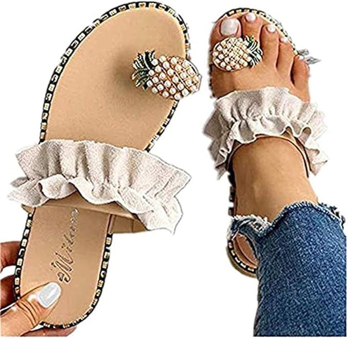 Sandals for Women Platform, Cute Pearls Comfy Flatform Sandal Shoes Summer Beach Travel Roman Sho... | Amazon (US)