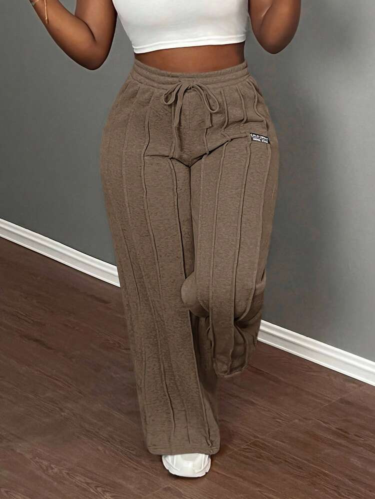 Slaydiva Casual Seam Front Drawstring Waist Low-Rise Straight Leg Pants | SHEIN