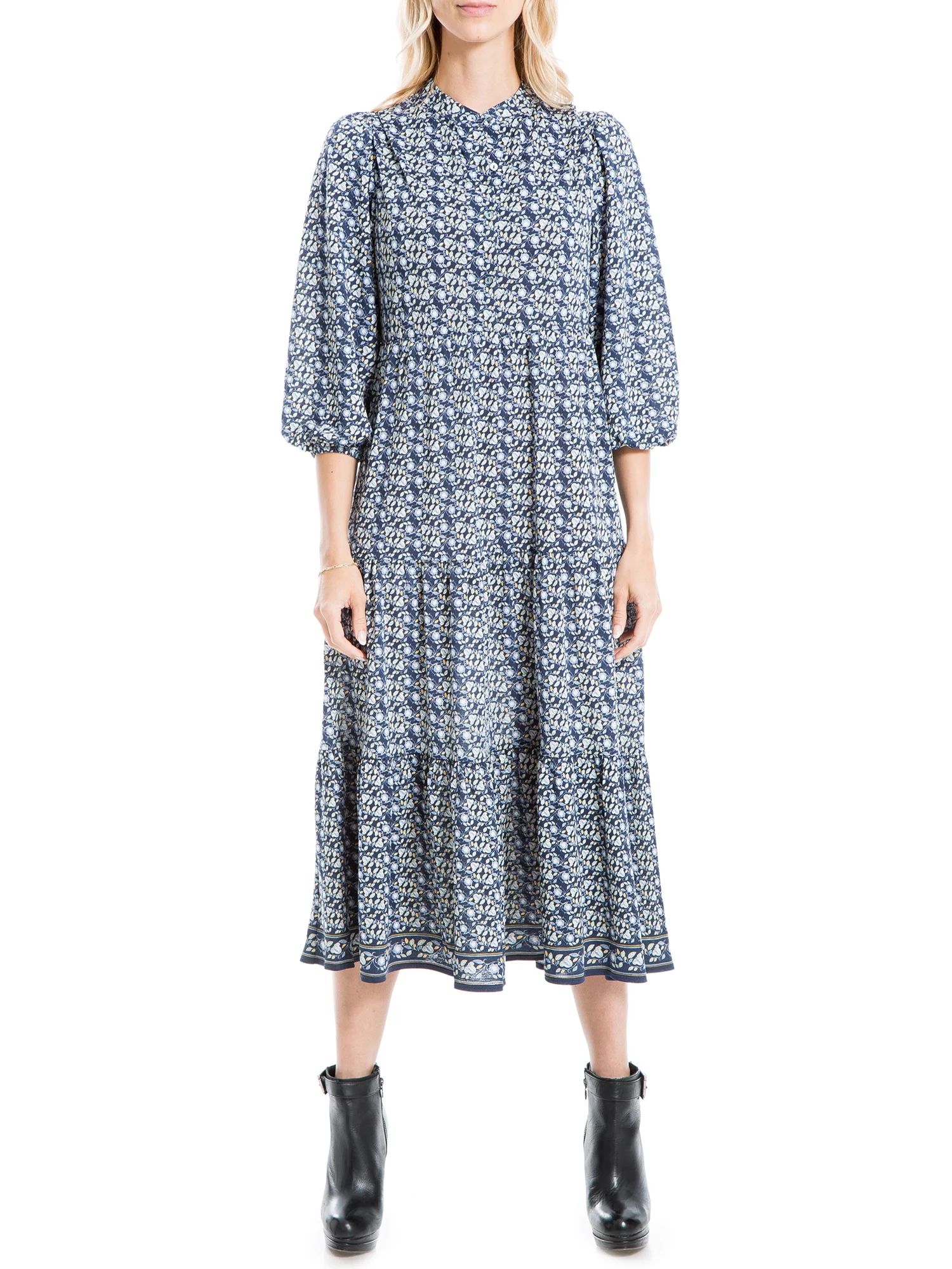 Max Studio Women's Jersey Elbow Cuffed Sleeve Button Placket Midi Dress | Walmart (US)
