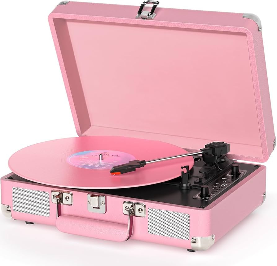 Vinyl Record Player Bluetooth 3-Speed Portable Suitcase Turntable with Built-in Speakers, USB Rec... | Amazon (US)
