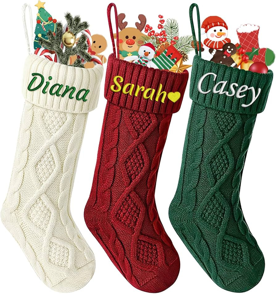Dreamdecor Personalized Christmas Stockings with Names Monogram, 18” Large Family Knitted Xmas ... | Amazon (US)