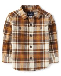 Baby And Toddler Boys Matching Family Plaid Flannel Button Up Shirt - hay stack | The Children's Place