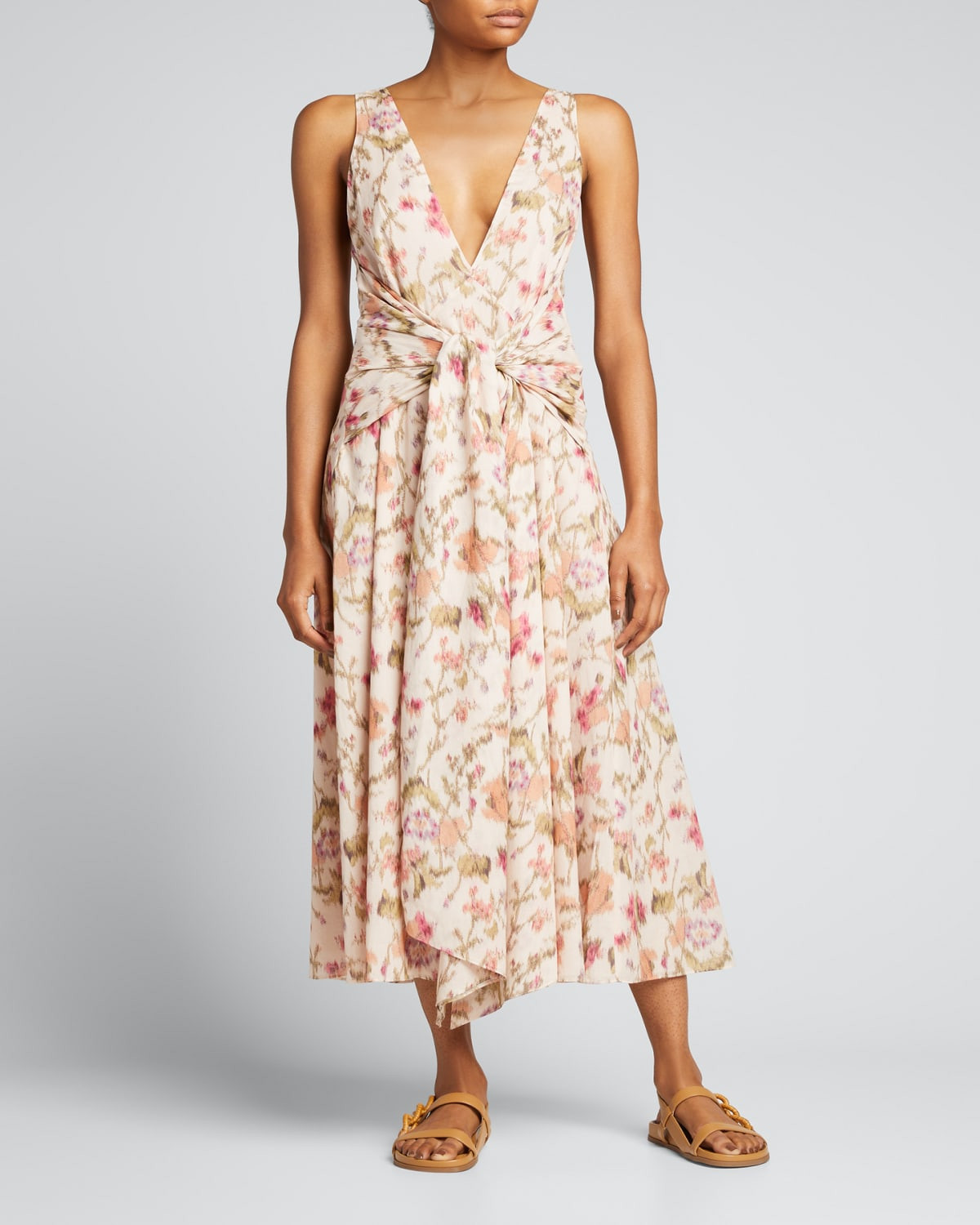 Tie-Front Floral Midi Dress | Bergdorf Goodman
