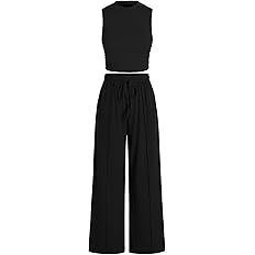 CIDER Ruched Tank Crop Top & Elastic Waist Knotted Trousers Set | Amazon (US)