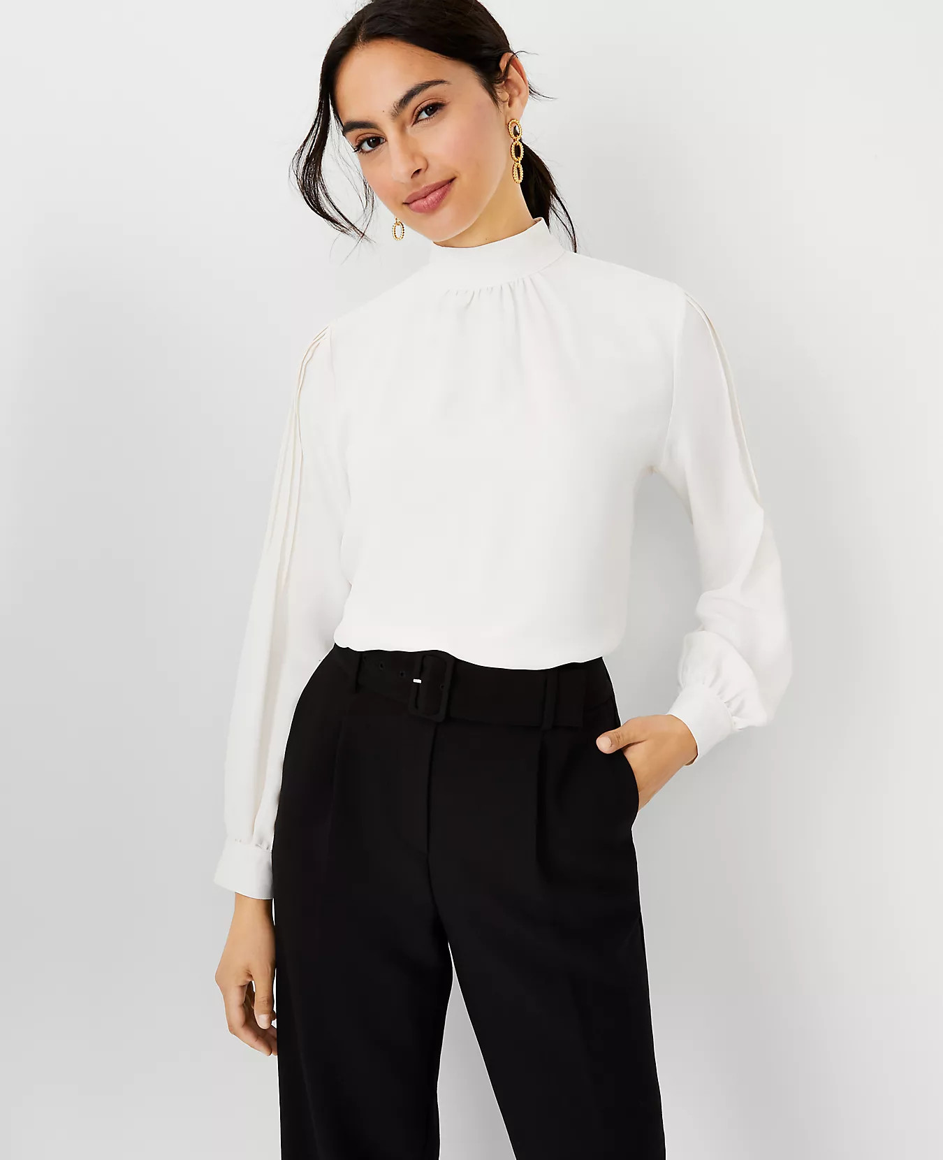 Mixed Media Mock Neck Blouse | Ann Taylor (US)
