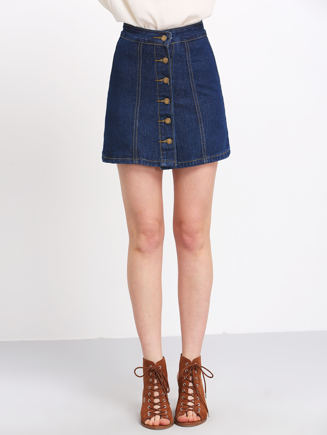 A Line Denim Skirt With Buttons | SHEIN
