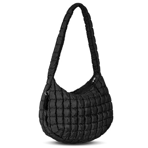 Puffer Tote Bag for Women Large Quilted Carryall Bag Crossbody Bag Puffy Shoulder Bag for Women Lightweight Hobo Bags (Black) | Amazon (US)