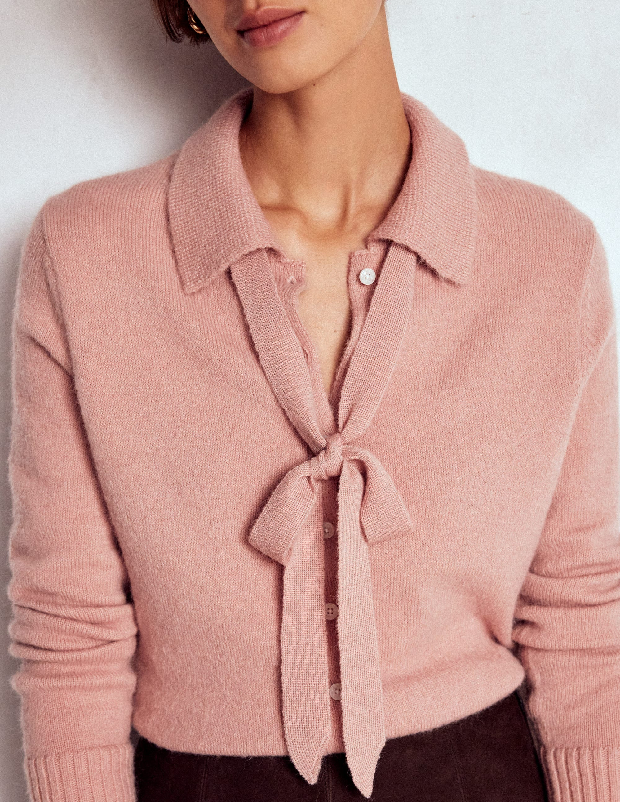 Collared Tie Front Cardigan-Misty Rose Pink | Boden (US)