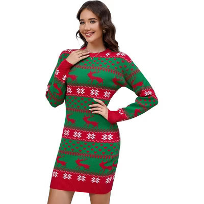 Clearlove Christmas Sweater Dresses for Women  Holiday Outfits Cute Winter Themed Dresses - Red Green,Large | Target