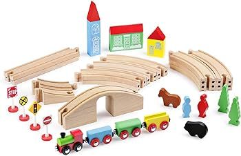 SainSmart Jr. Wooden Train Set for Toddler with Double-Side Train Tracks Fits Brio, Thomas, Melis... | Amazon (US)