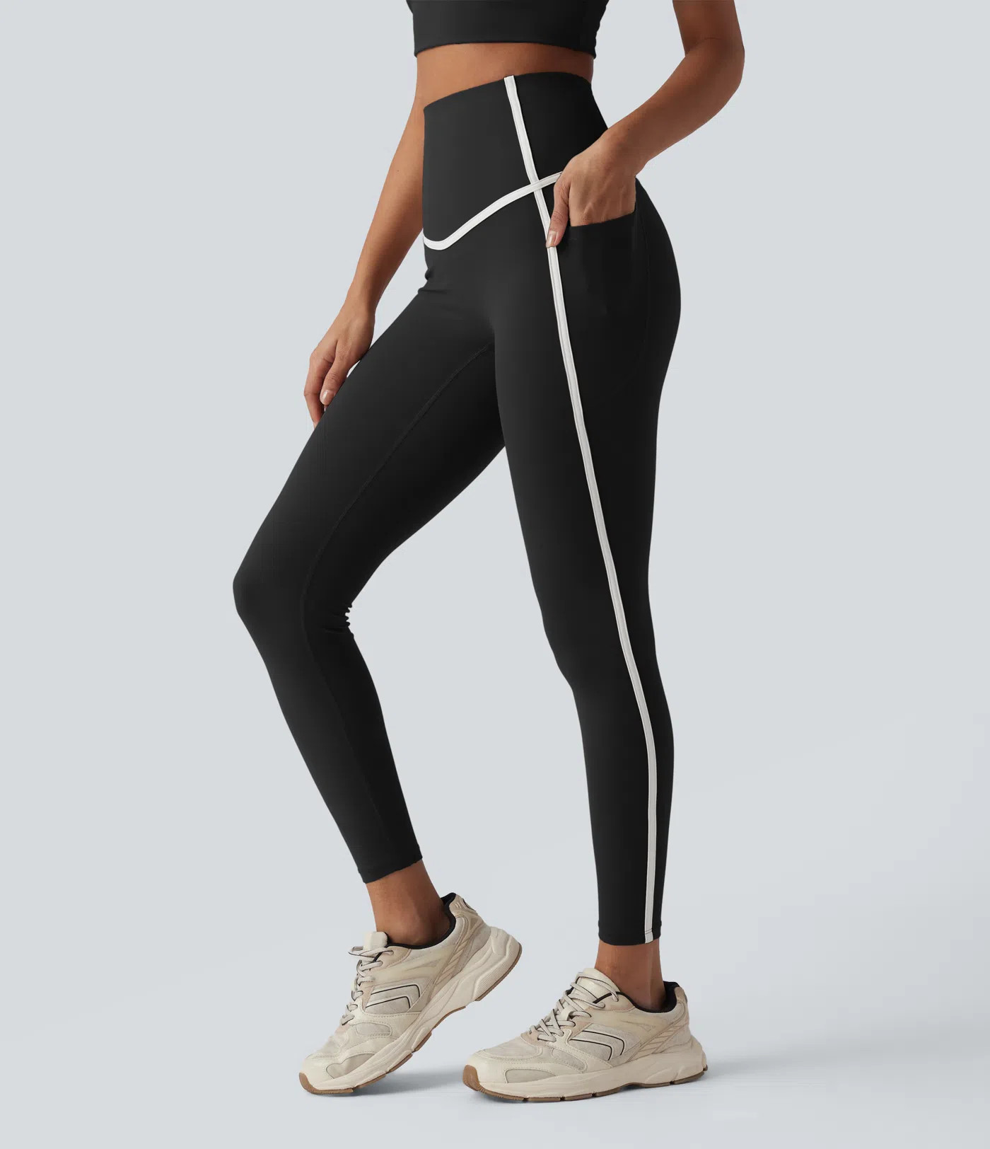 Women’s Halara UltraSculpt™ High Waisted Tummy Control Color Block Yoga 7/8 Leggings with Poc... | HALARA