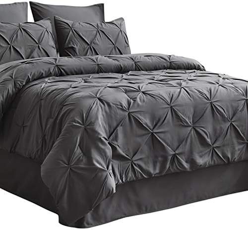 Bedsure Dark Grey Queen Comforter Set - 8 Pieces Pintuck Bed in A Bag Queen, Dark Grey Queen Bed ... | Amazon (US)