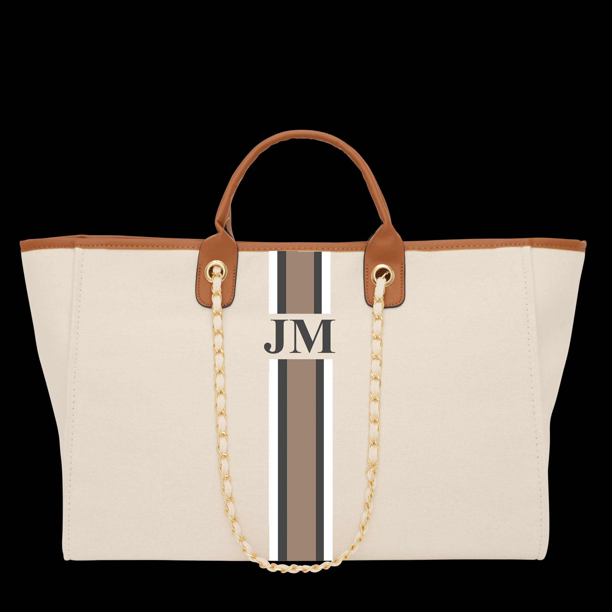 Lily & Bean Canvas Chain Tote Bag Cream - Light Tan Handles & Gold Det | Lily and Bean