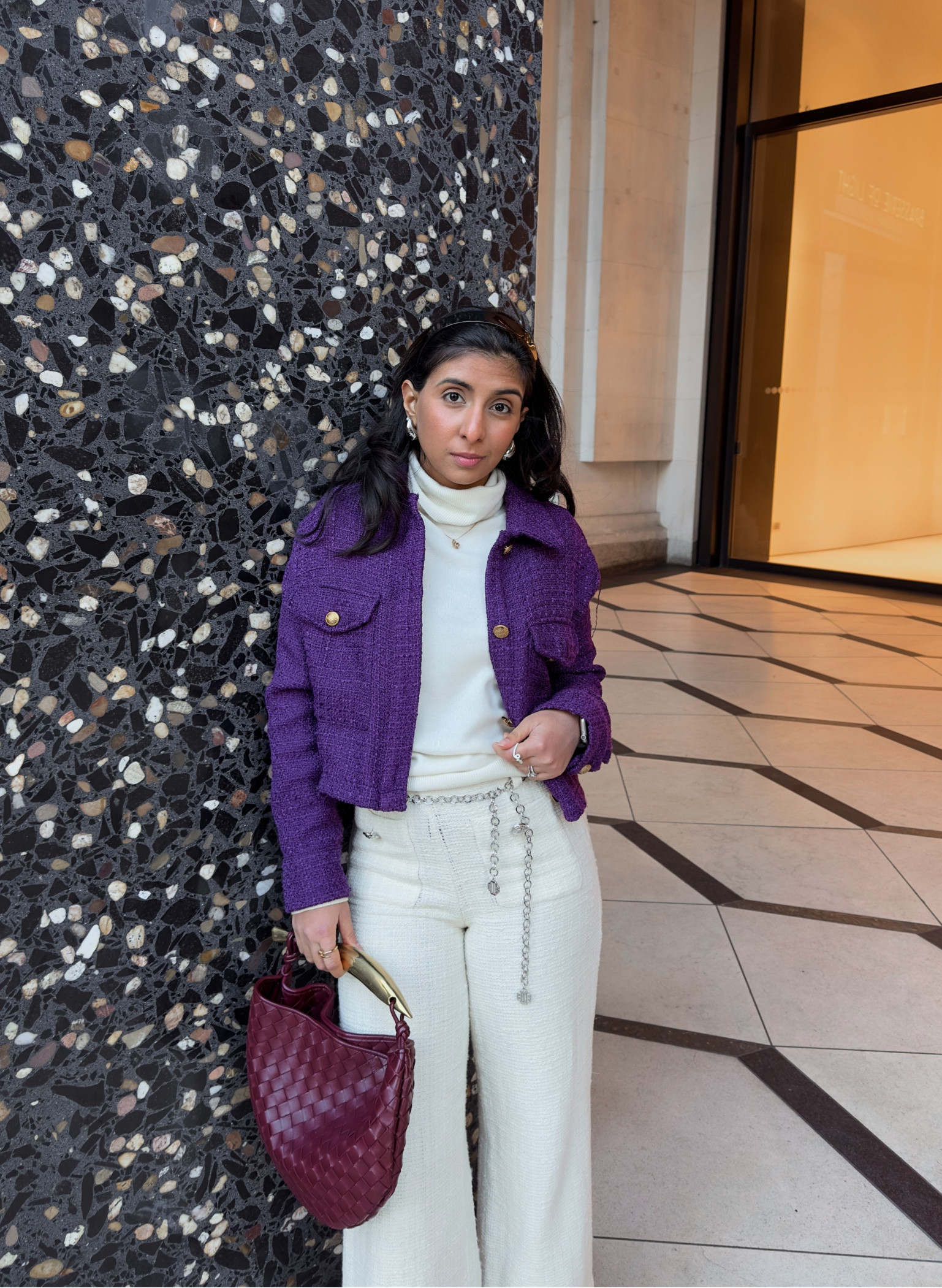 Zara, Uniqlo, Maje, Bottega veneta, Mango, Lele sadoughi, transitional outfit, transitional style, winter outfit, winter fashion, tweed jacket, boucle jacket, turtleneck jumper, roll neck jumper, tweed trousers, wide leg trousers, black headband, luxury bag, woven leather bag, winter outfit ideas, style inspiration 

#LTKeurope #LTKSeasonal #LTKstyletip