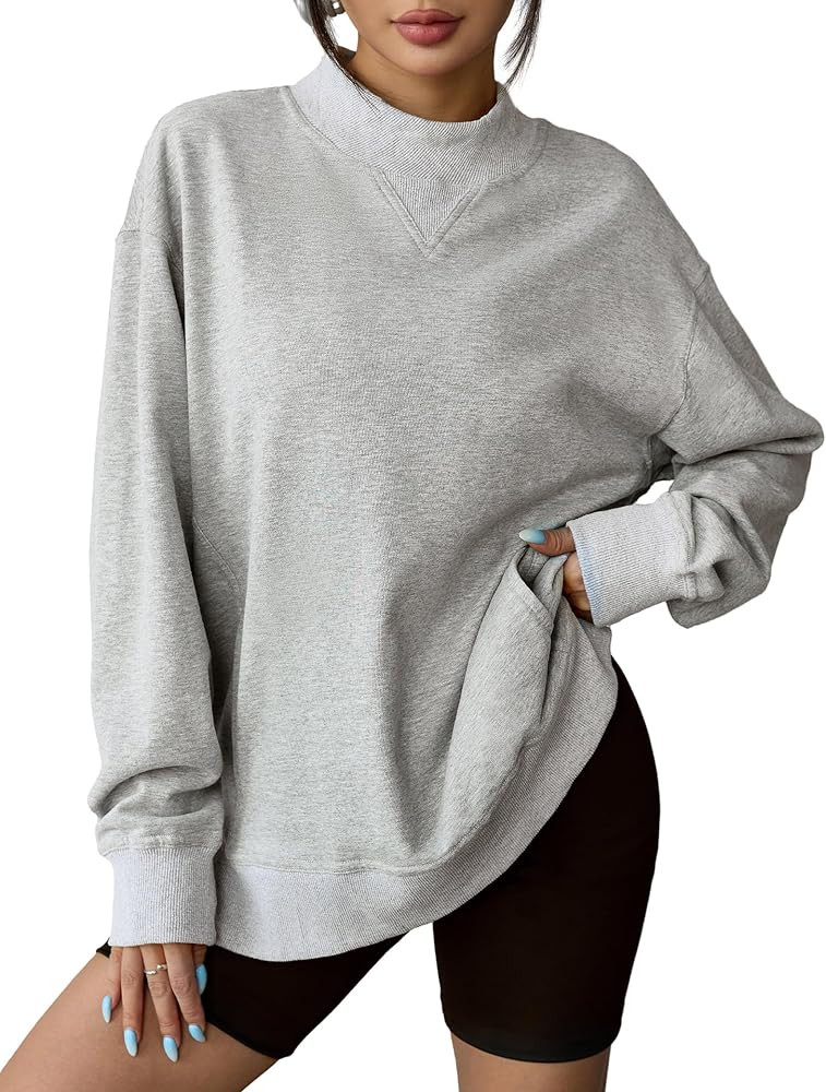 DittyandVibe Women's Long Oversized Sweatshirts Mock Neck Pullover Long Sleeve Side Split Tops wi... | Amazon (US)