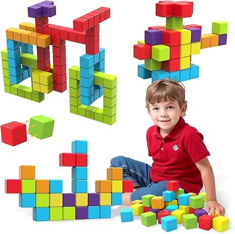 Magnetic Building Blocks, 1.65 inch Large Magnetic Stacking Cubes for Toddlers, Sensory & Montess... | Amazon (US)