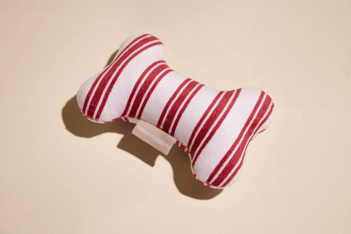 Red Striped Bone Shaped Plush Toy 6" | Reese + Murphy LLC