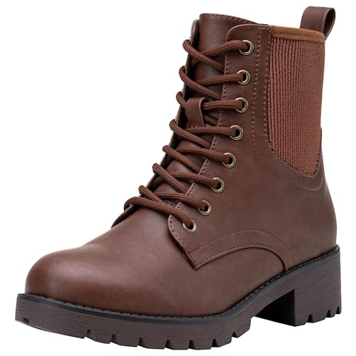 Vepose Women's Cognac Lace Up Combat Ankle Boots with Zip, Size 11, 916 | Amazon (US)