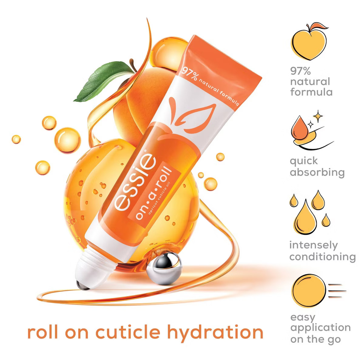 essie on a roll apricot roll-on hydrating cuticle oil - 0.46oz | Target