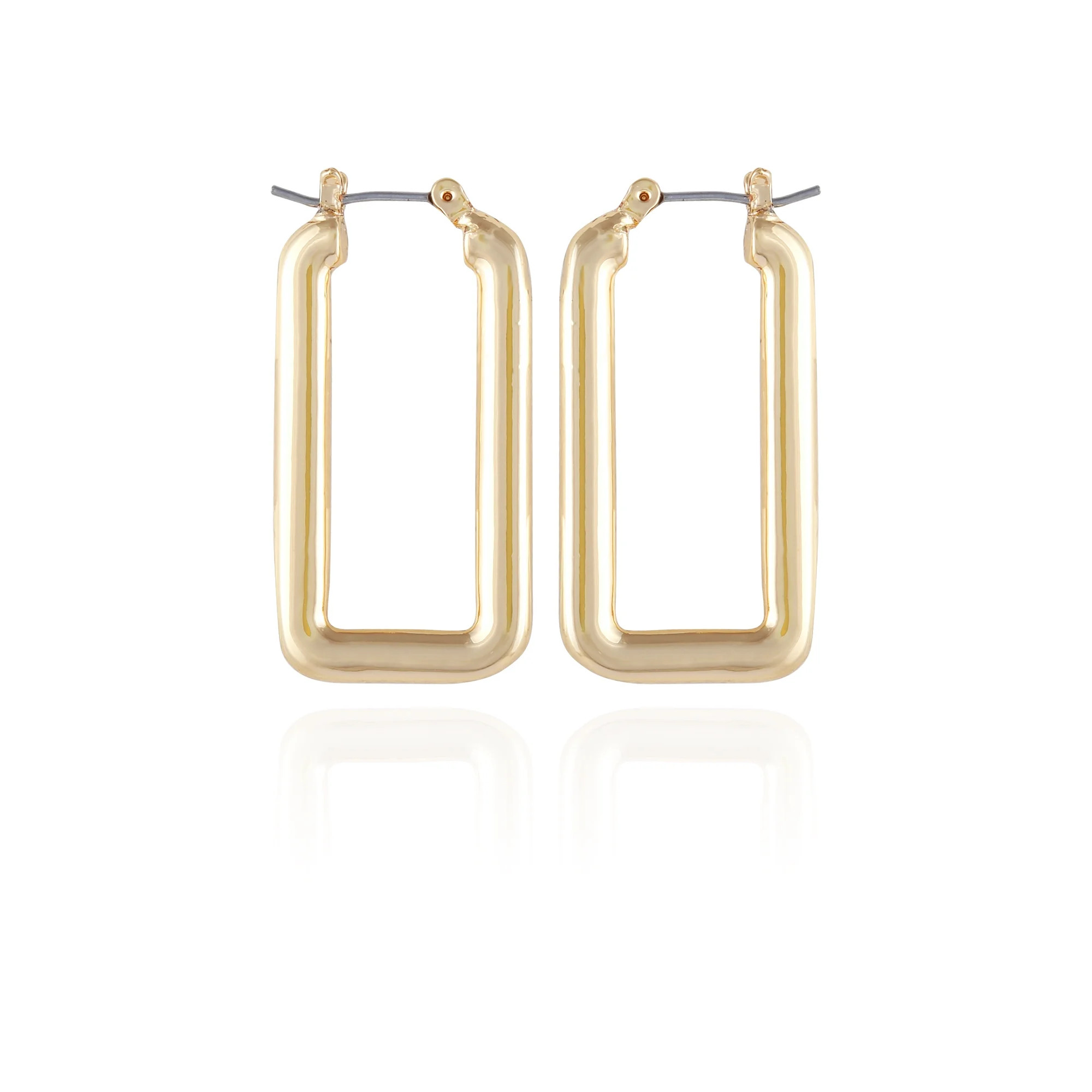 Time and Tru Women's Rectangle Rounded Edge Metal Hoop Earring with Click-It Closure | Walmart (US)