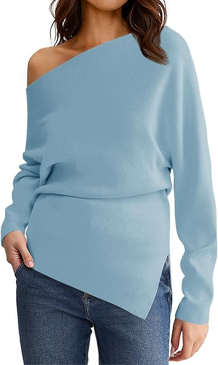 Saodimallsu Womens Off One Shoulder Sweaters Long Sleeve 2025 Casual Fall Pullover Knit Tops | Amazon (US)