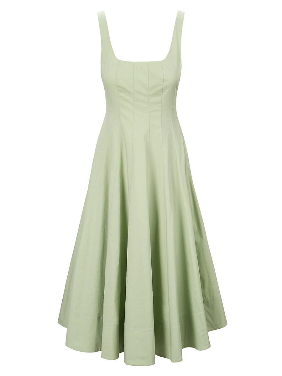 Women's Wells Pleated Stretch-Cotton A-Line Midi-Dress - Pale Jade - Size 0 | Saks Fifth Avenue