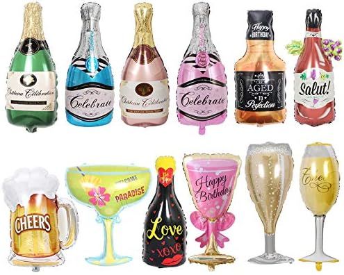12PCS Aluminum Foil Helium Mylar Balloons, Champagne Bottle Goblet Hydrogen Whiskey Beer Cup Ball... | Amazon (US)